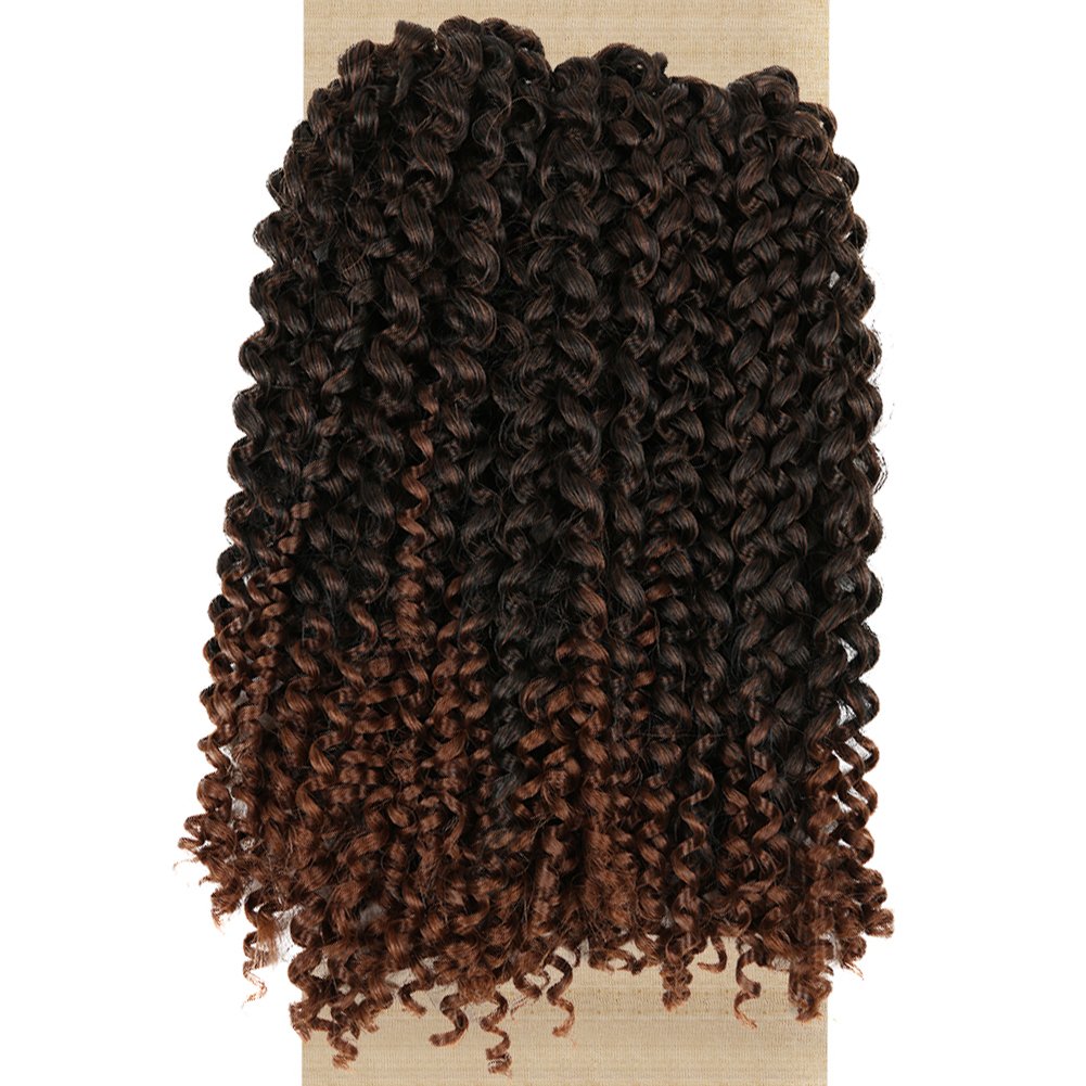 Lady Miranda Brown Color Afro kinky Curly Braiding Hair Extensions Jerry Curl Crochet Hair 3X Braid Hair Mixed Dark Brown to Light Brown Short Synthetic Hair Styles (Black&brown)