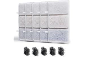 Petory 5 Replacement Filters & 5 Foam Filters for 74oz/2.2L Automatic Pet Water Fountain Cat Water Dispenser