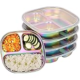 LYHLYA 4-Pack Stainless Steel Divided Plates with Lids –Portion Control Meal Trays for Balanced Meals – BPA-Free, Shatterproof, Dishwasher Safe – Ideal for Home, Travel, School (Colorful-3-Section)