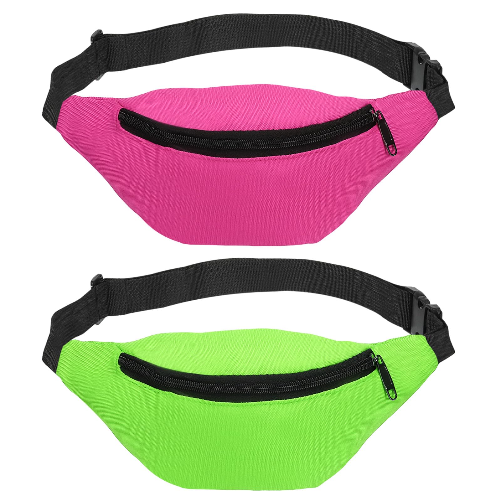 PATIKIL 80s Fanny Pack for Women, 2 Pack Adjustable Waist Bag 90s Fanny Pack for Party, Running, Pink, Green