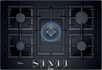 Bosch PPQ7A6B90 Series 6 Gas Hob 75 cm Tempered Glass FlameSelect Wok Burner