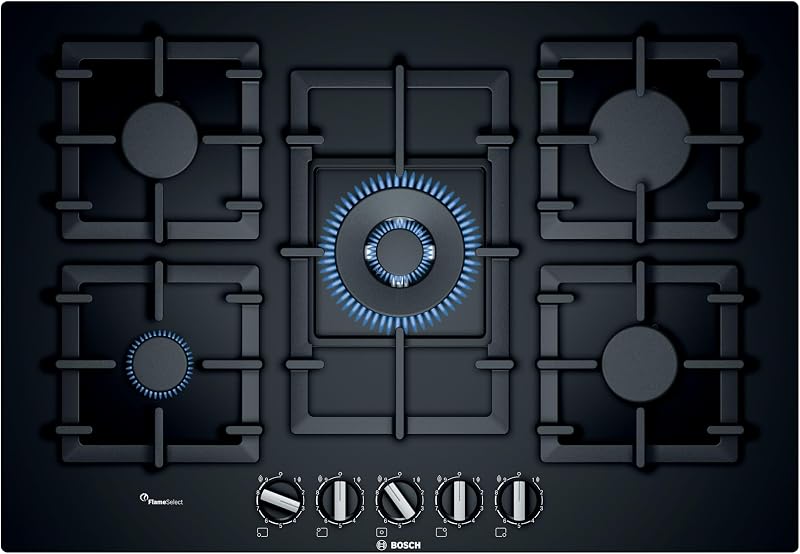 Bosch PPQ7A6B90 Series 6 Gas Hob 75 cm Tempered Glass FlameSelect Wok Burner