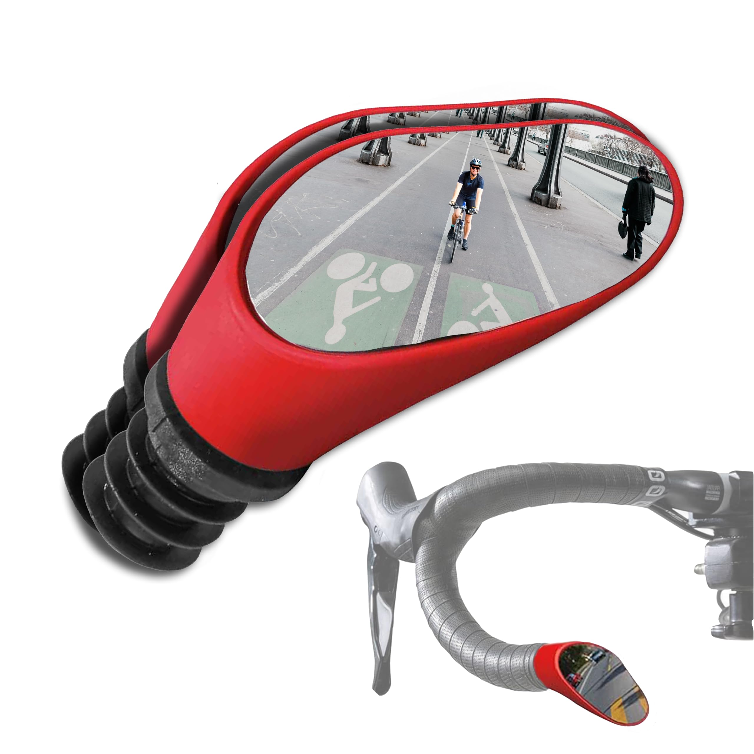 Sprintech Racing Bike Rear View Mirror - Lightweight, Fully-Adjustable, & Vibration-Free Convex Mirror with 9 Layer Chrome Coating & Shockproof ABS Shell for 20 mm Diameter Drop Bars by - Red