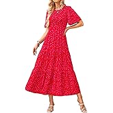 KIRUNDO Summer Dresses for Women 2026 Spring Casual Flutter Short Sleeve Wedding Guest Smocked Flowy Tiered Aline Midi Dress