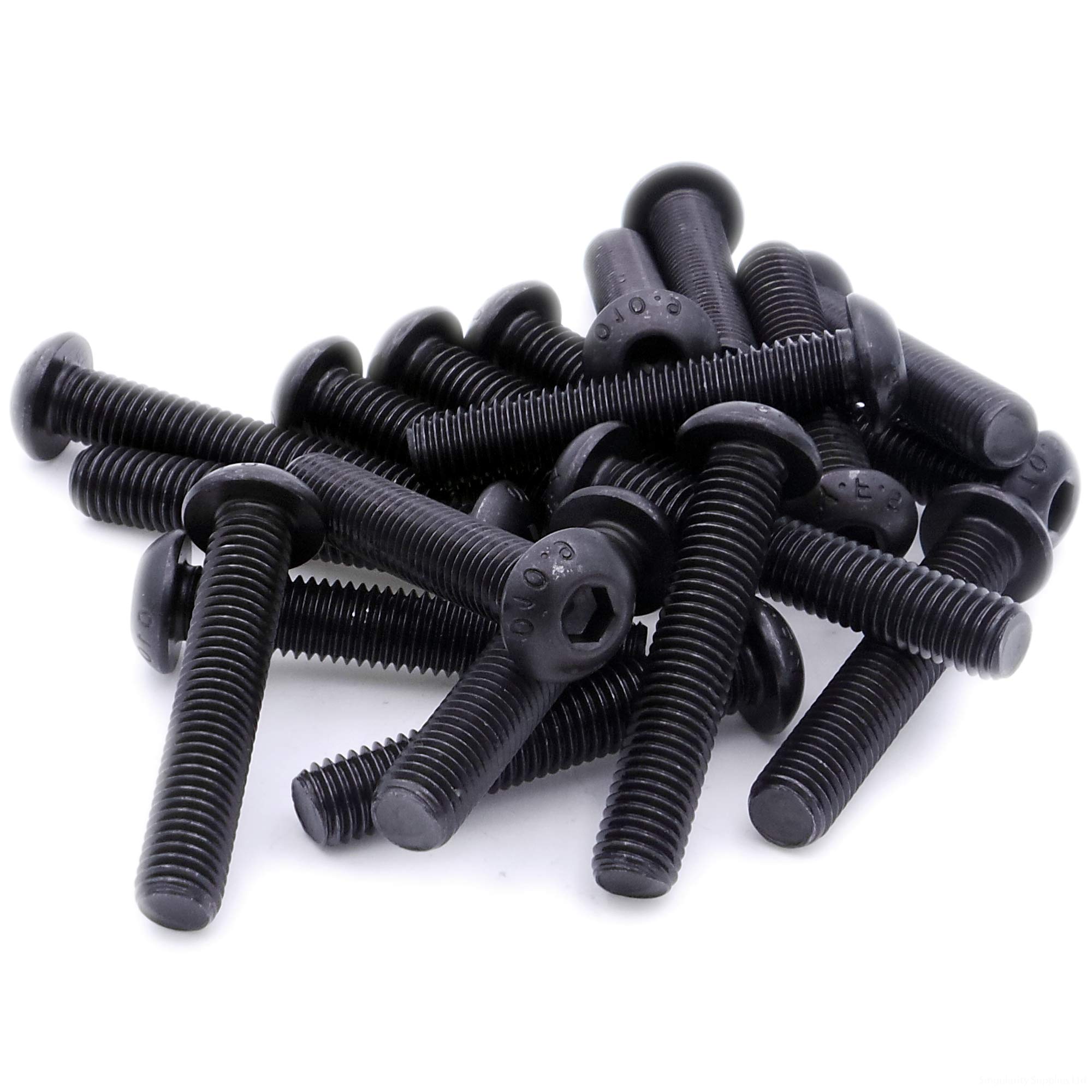 M8 (8mm x 20mm) Hex Socket Button Machine Screw (Bolt) - Black Steel (Pack of 20)