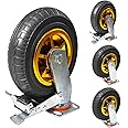 GaeaAuto 8 Inch Heavy Duty Casters Wheels Set of 4 Swivel Industrial Casters Rubber Wheels Tires for Cart Bench Shop Dolly Outdoor Wheels Replacement with 2 Brake and 3000Lbs Load Capacity, 4 Pack