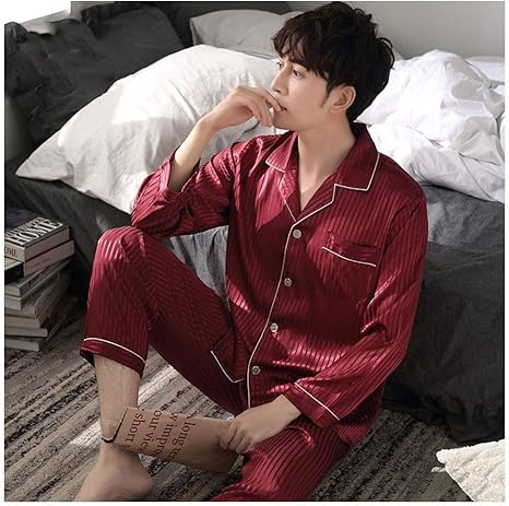 Amazon Co Jp メンズシルクパジャマ長袖サテンpjを設定パジャマソフトボタンダウンナイトウェア部屋着s Xxxl Color C Size Xxxl ホーム キッチン