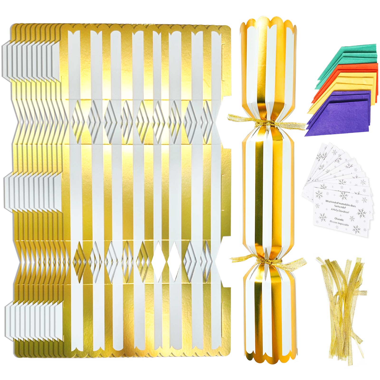 sesameless 12 Packs Christmas Crackers, Make Your Own Christmas Crackers, DIY Christmas Cracker Kit with Hats and Riddle Cards (No Snap) (Style 2) — image 1