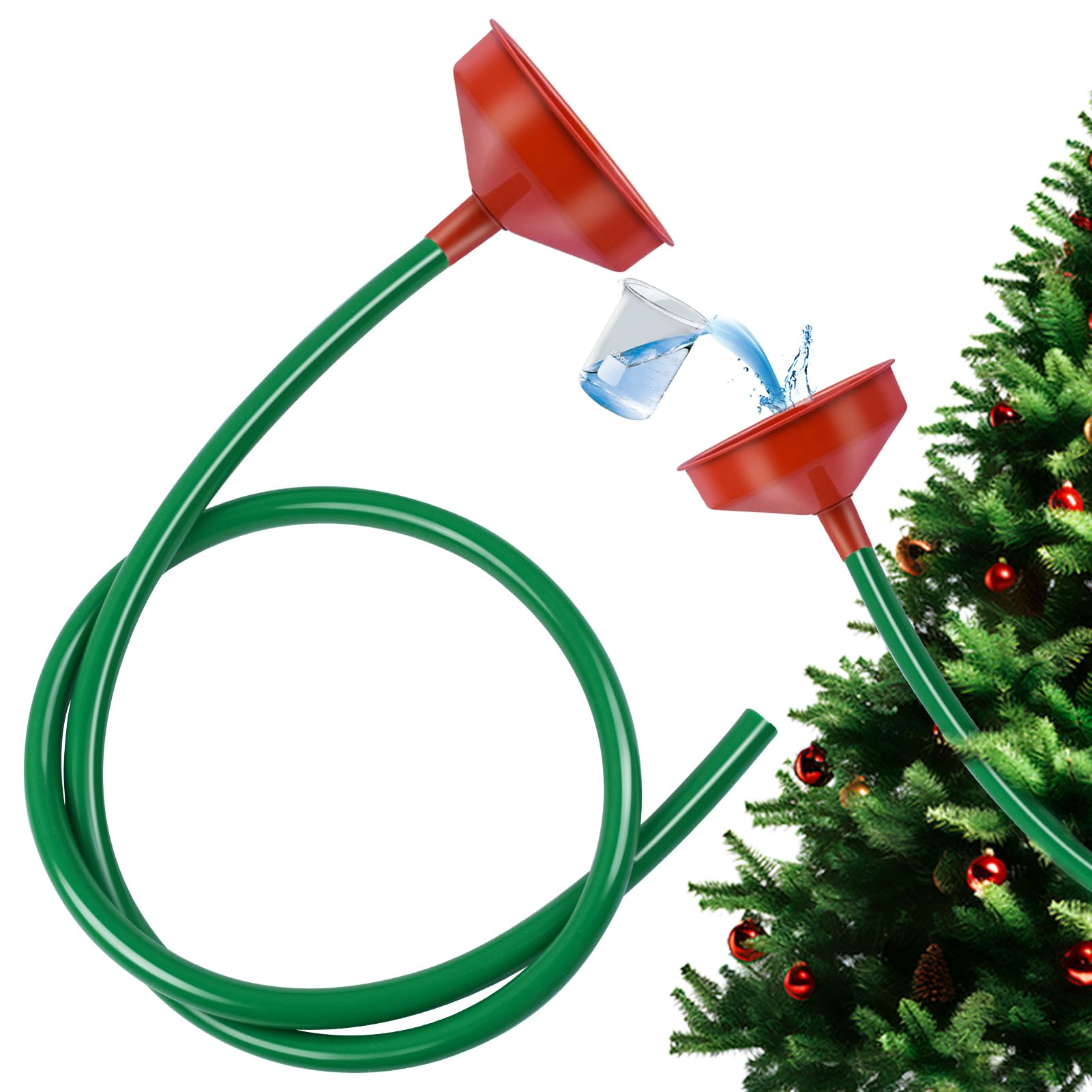Photo 1 of 1 Set Christmas Tree Watering System, Large 5.5" Dia Christmas Tree Watering Funnel with 5feet Long Hose Xmastree Watering Device Easy Assembly Plant Watering Tool for Indoor Outdoor Xmas Tree