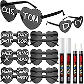 Flutesan 12 Pcs Personalized Heart Shaped Sunglasses Bulk Rimless Heart Glasses with 4 Markers for DIY Wedding Party Favors