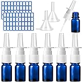 ZHWKMYP Nasal Spray Bottle Glass Empty Refillable, 5ML/0.17OZ (10 pcs - Includes 6 blue 5ml nasal spray bottles, 2 labels, and 2 funnels)