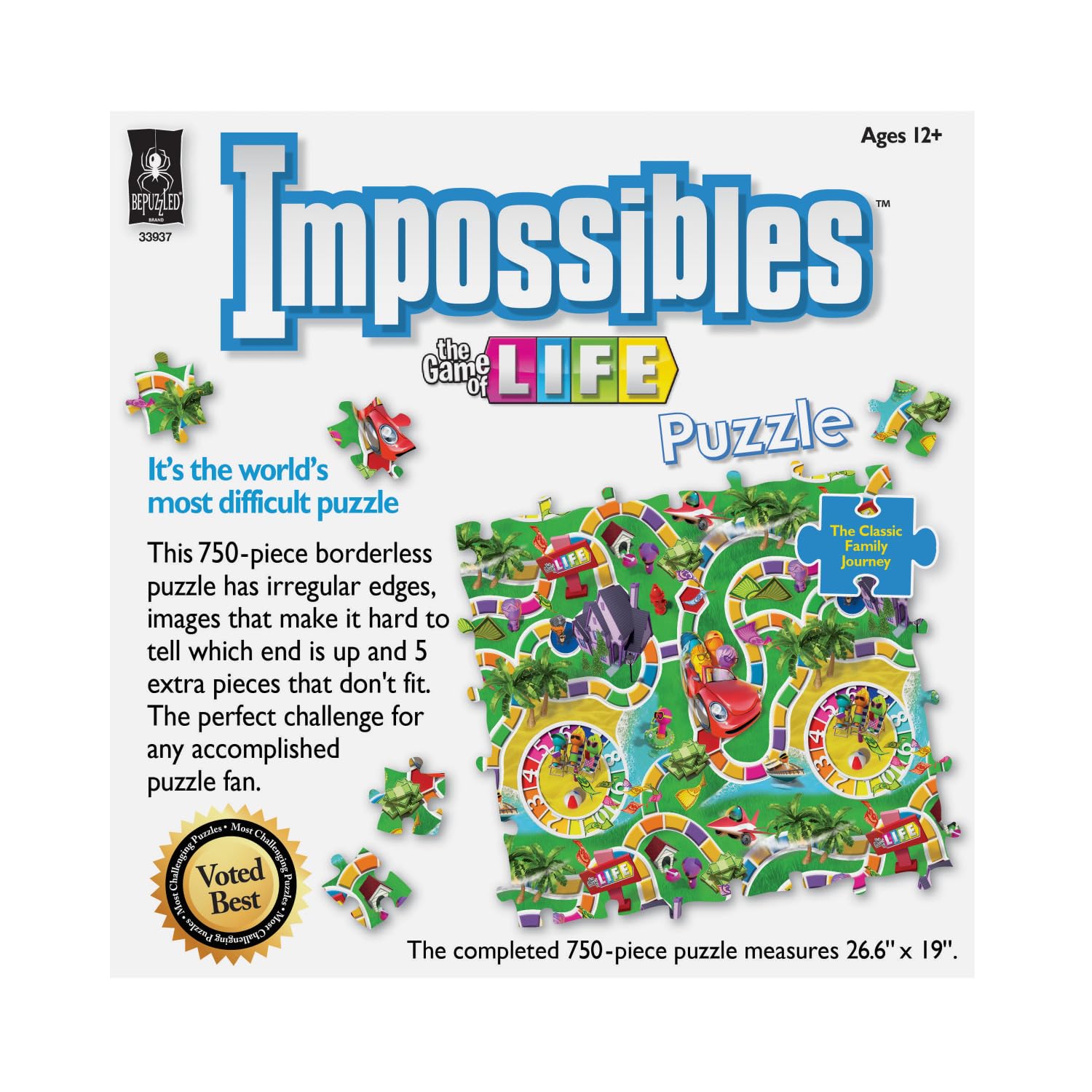 BePuzzled, Hasbro Impossibles Puzzle Featuring Imagery from The Classic Game of Life, a 750 Piece Borderless Puzzle for Advanced Puzzlers Ages 15 and Up
