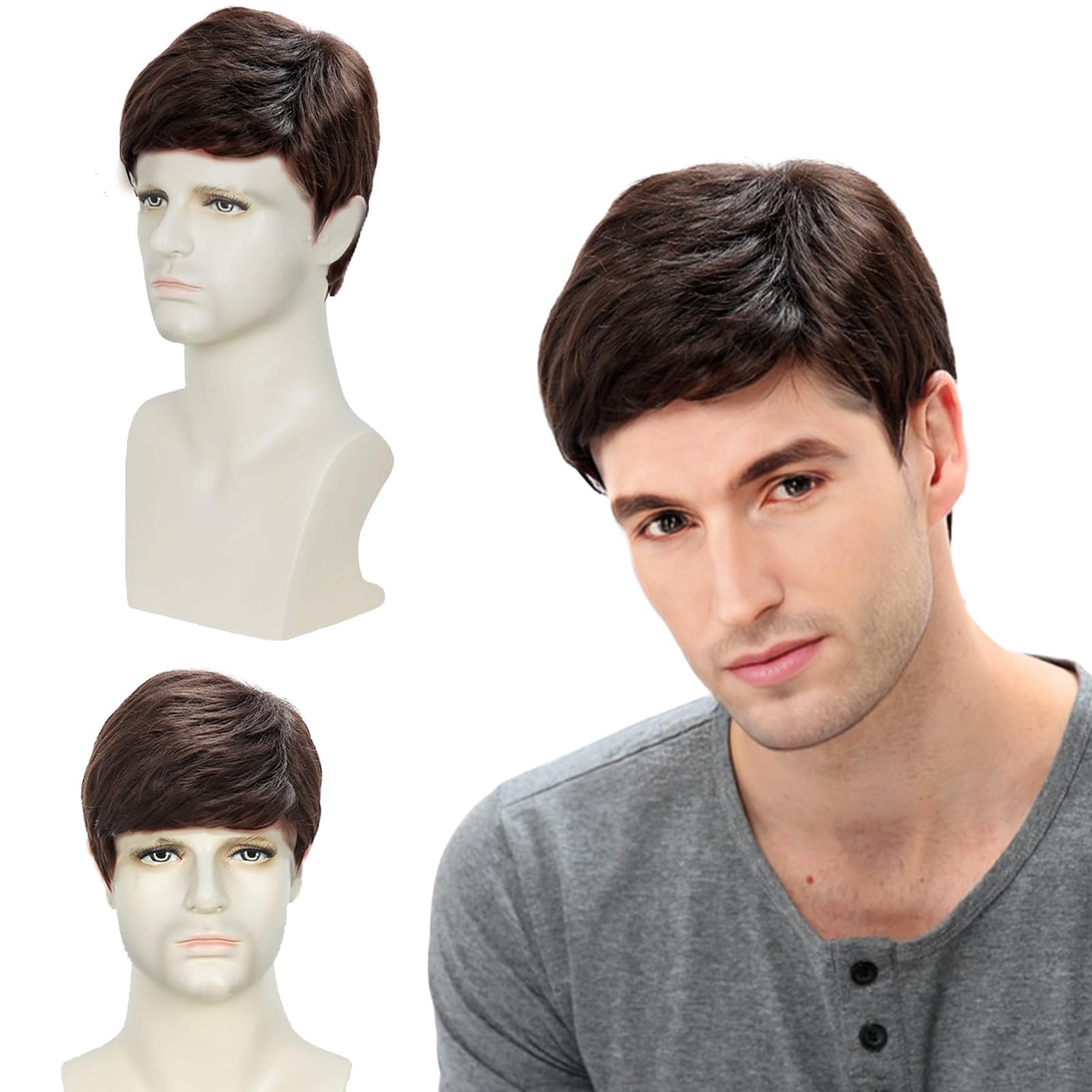Mens Wig, Wigs for Men, Handsome Mens Cosplay Wigs for 70s 80s Fancy Dress Daily Costume Party Halloween (Brown)
