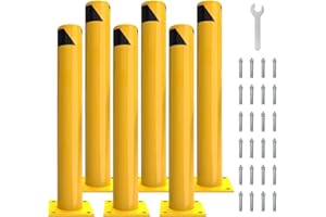 COWEHUN 42" Safety Bollard Post, 4.5 Inch Outer Diameter Safety Barrier Bolts, Bolt Fixing, Bright Yellow Steel Column, Protection Against Rust, UV, Oxidation, Suitable for Traffic Control, Lane Barrier-6 PCS