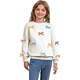 WDIRARA Girl's Bow Crew Neck Sweater Long Sleeve Drop Shoulder Knitwear Cozy Pullover Top