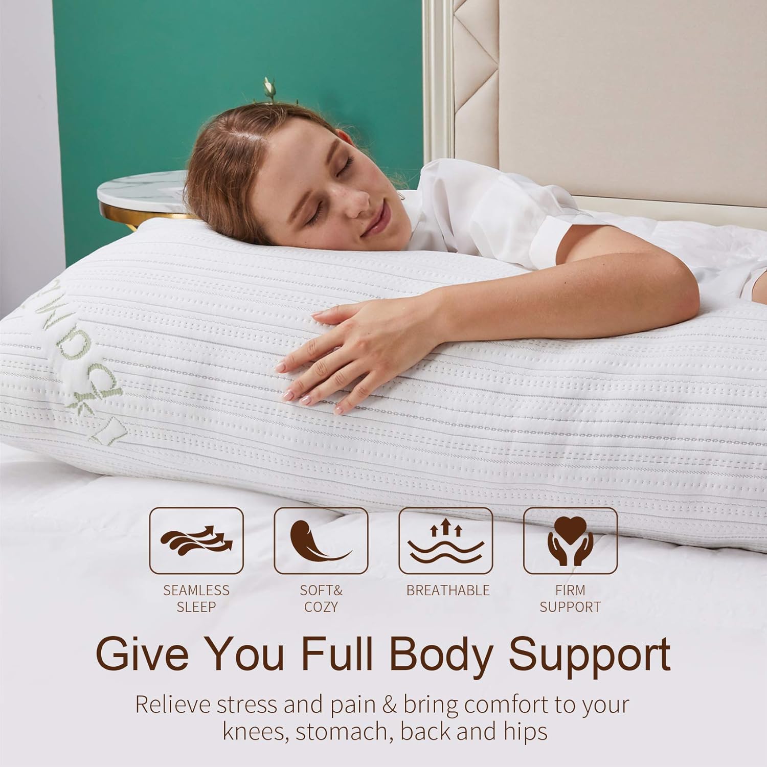 Cosybay Large Long Body Pillow for Adults and Pregnancy, Extra Luxury for Side Sleepers, Breathable Bamboo Cover: Home & Kitchen