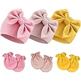 BQUBO Newborn Girls Hats Baby Hat and Mittens Set Infant Caps Bow Hospital Beanie with No Scratch Mittens for Baby Boys Girls
