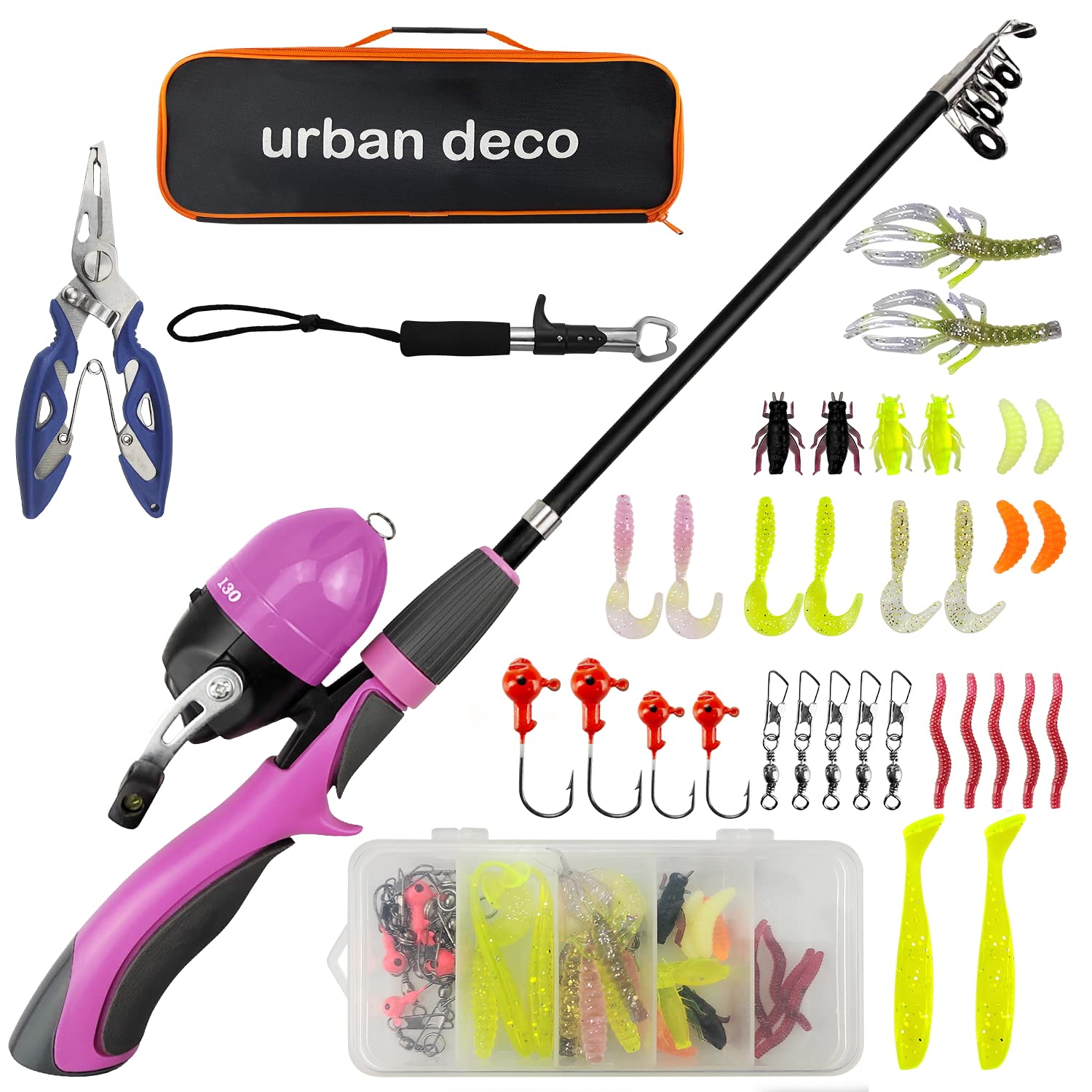 Photo 1 of Urban Deco Kids Fishing Pole, Kids Fishing Starter Kit Rod and Reel Combos Portable Telescopic Fishing Rod with Tackle Box for Boys,Girls,Youth,Beginner - Pink