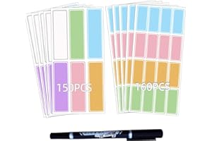 PREFEEL Assorted Colors Waterproof Removable Labels - 310PCS with Pen Adhesive Name Label Stickers for Water Bottles,Baby Daycare,Kids School Supplies,Home Office Organization