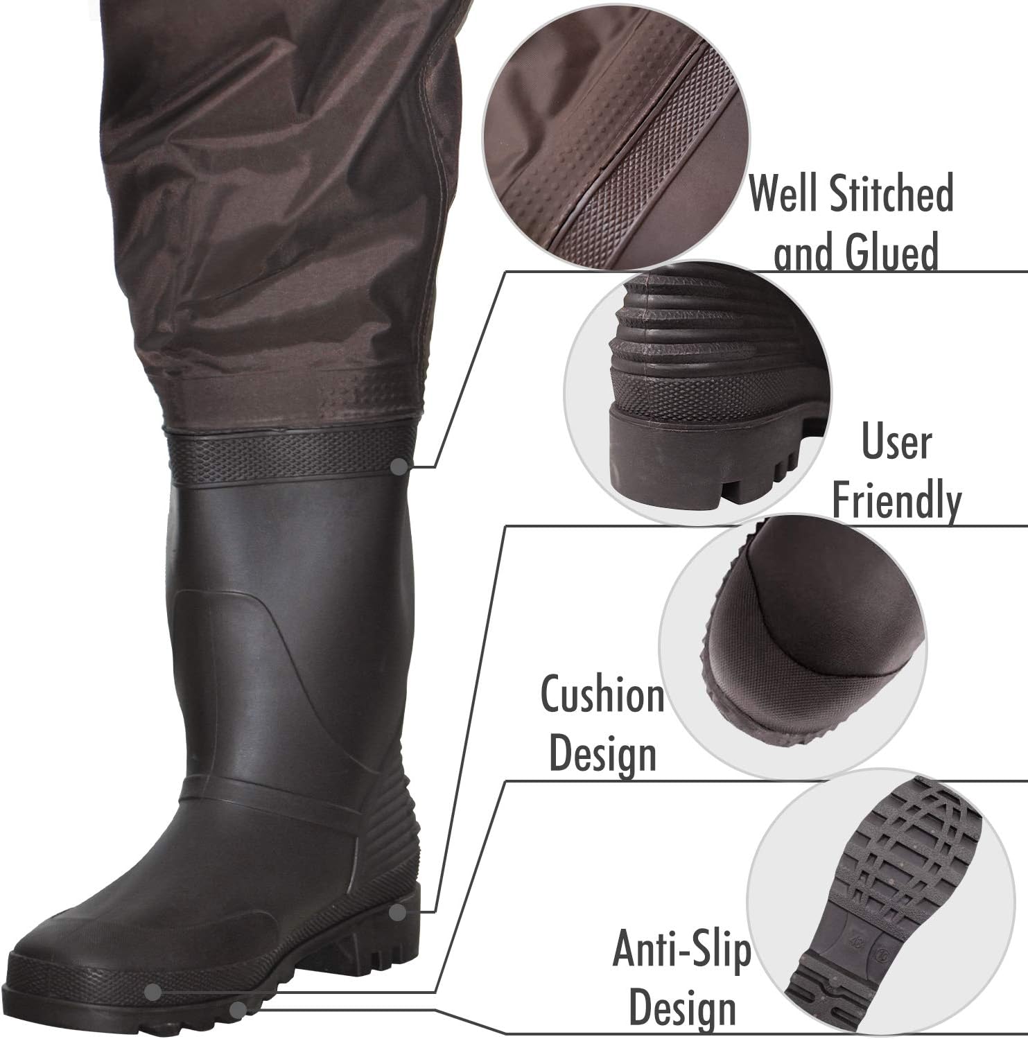 OXYVAN Hip Waders Lightweight Fishing Waders for Men Women with Boots 2-Ply PVC/Nylon Waders for Women Men with Boots (Green and Brown) : Sports & Outdoors