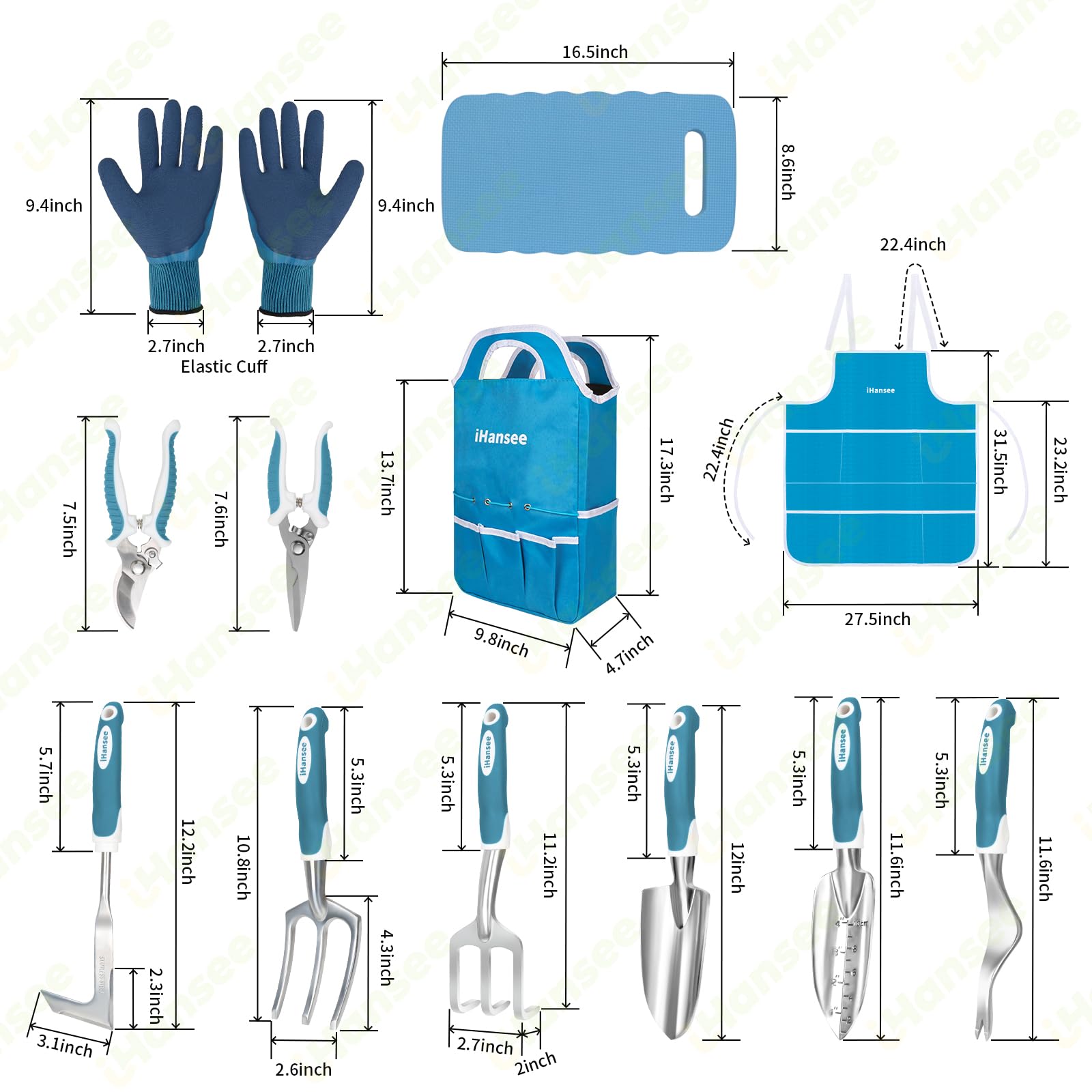 Condition photo showing New/Like New for blue garden tool sets 12-piece, aluminum gardening hand tools w/ergonomic handle, garden supplies or