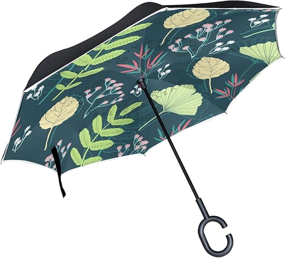 Retro Plant Double Layer Inverted Umbrella,C-Shaped Handle Cars Reverse