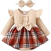 Newborn Baby Girl Fall Winter Outfit Set Plaid Romper Dress Ruffles Long Sleeve Clothes Jumpsuit with Bow Headband