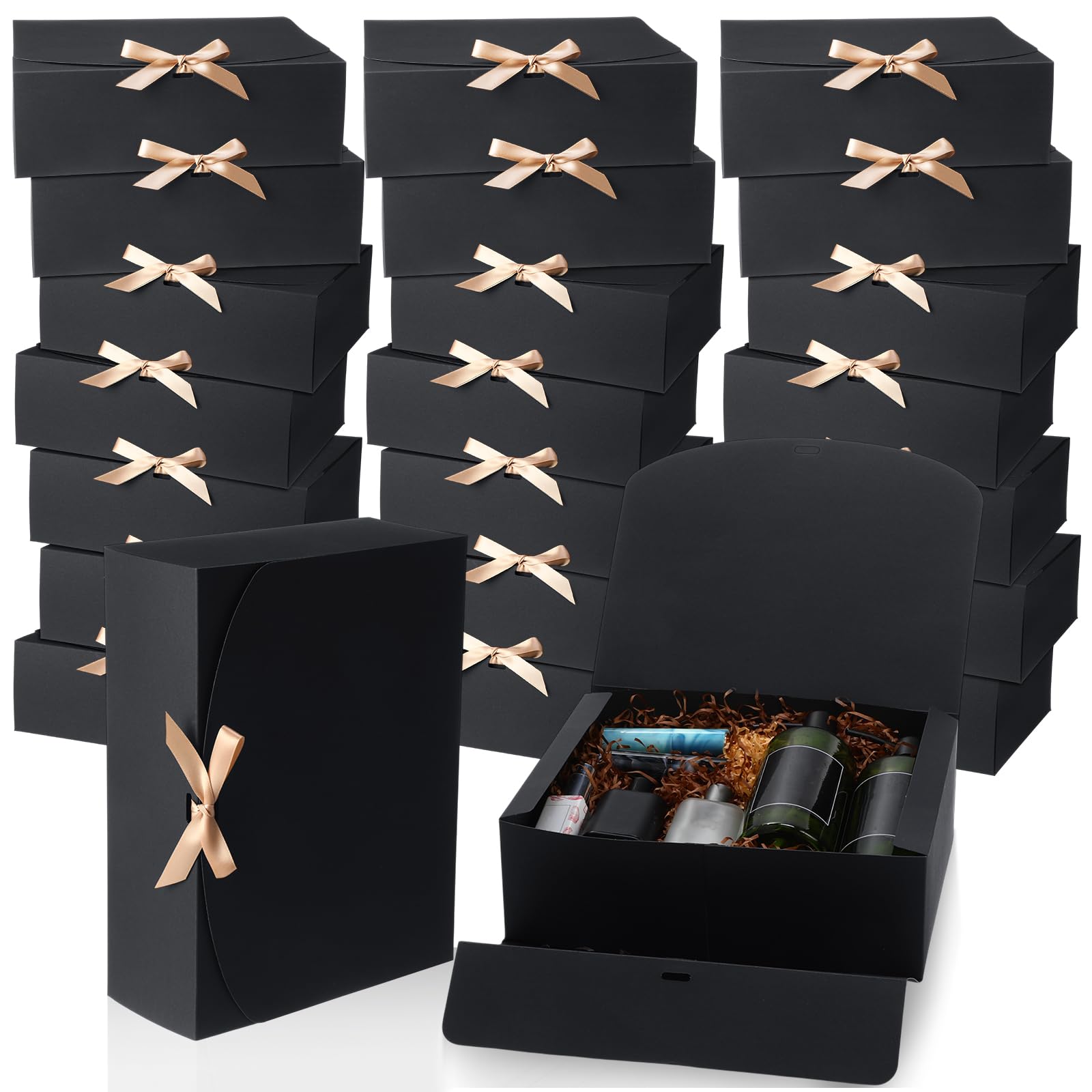 Photo 1 of Colarr 24 Pcs Black Gift Boxes with Lids 12 x 9 x 4'' Halloween Boxes for Gifts Wedding Bridesmaid Favor for Packaging Present Crafting Wedding Birthday Christmas Party, with Ribbons