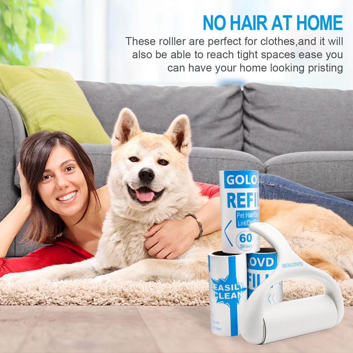 GOLOVD Lint Rollers for Pet Hair Extra Sticky, Lint Remover [240 Sheets/4 Refills], Lint Roller Set Brush for Dog Cat Hair Removal, Clothes, Furniture, Laundry, Sheets, Shoe, Bed, Couch: Kitchen & Dining