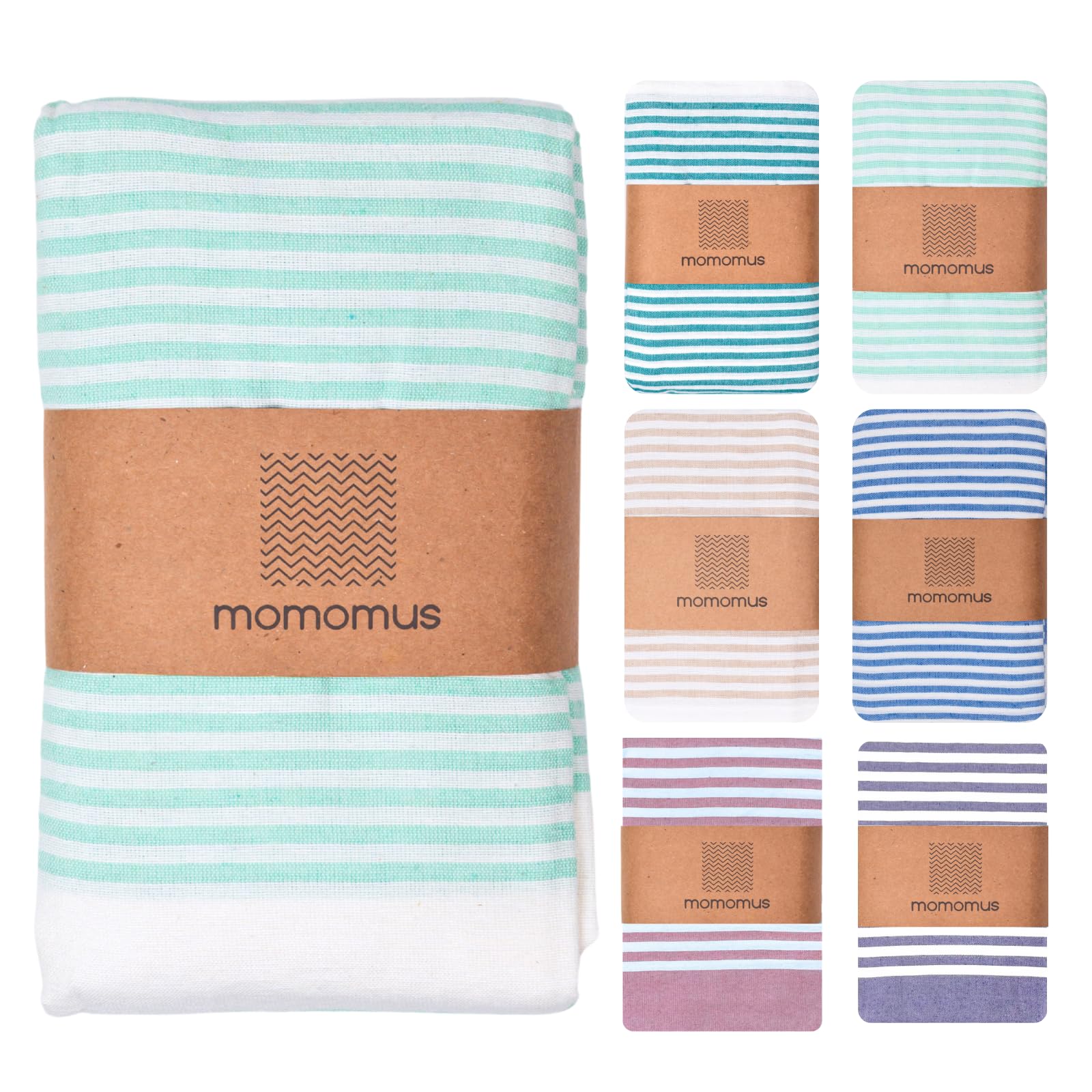 MOMOMUS XXL Fouta - Extra Large Picnic Blanket for the Beach – With Fringes, Foldable, Lightweight – Sandproof Beach Blanket, Lightweight Sandless Beach Mat – Turquoise, 210x240 cm