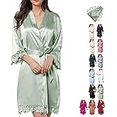 2Pcs Satin Robe Womens Silk Robes Lace Kimonos Bridal Silky Robes for Brides Bridesmaids Wedding Nightgown Bathrobe Sleepwear