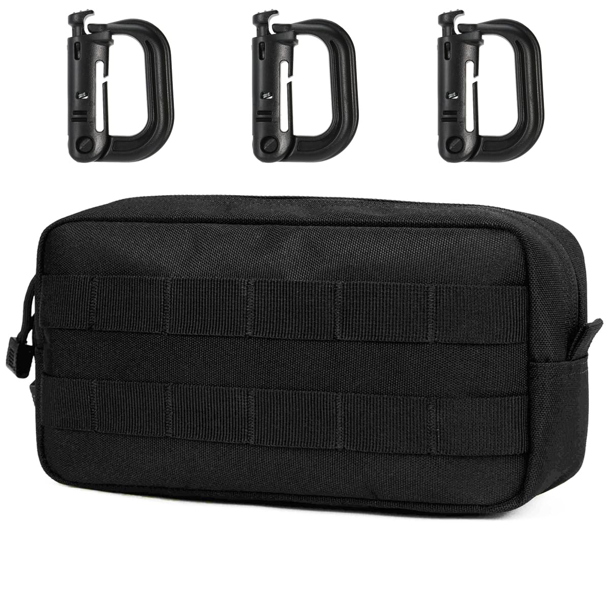 MUCHER EDC Pouch Molle Pouches Tactical Waist Bag Utility Waist Pack with 3 Hooks for Outdoor Hiking Hunting Camping Training (A-Black)