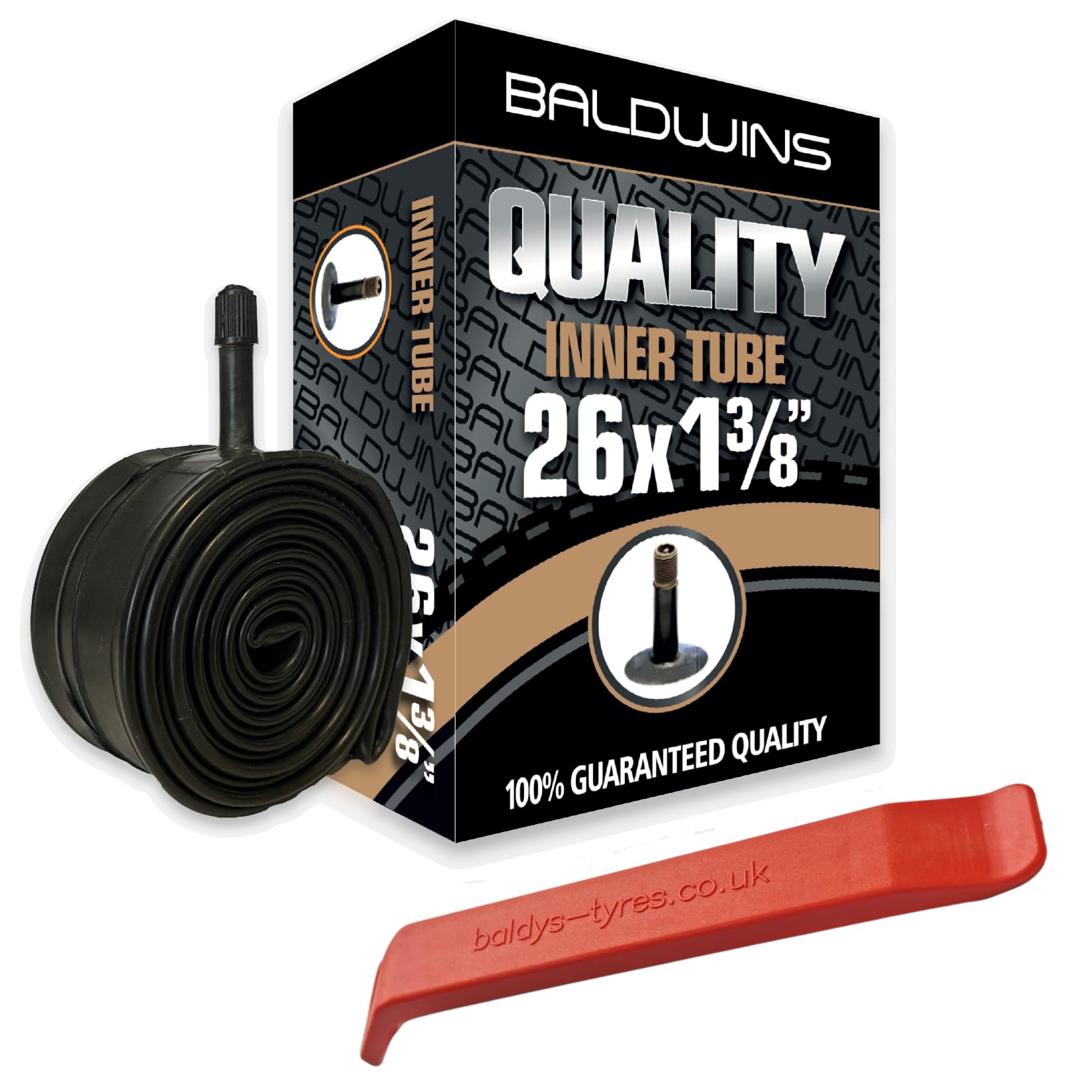 Baldwins Bike Inner Tube 26 x 1-3/8 Schrader Valve & BALDY'S TYRE LEVER