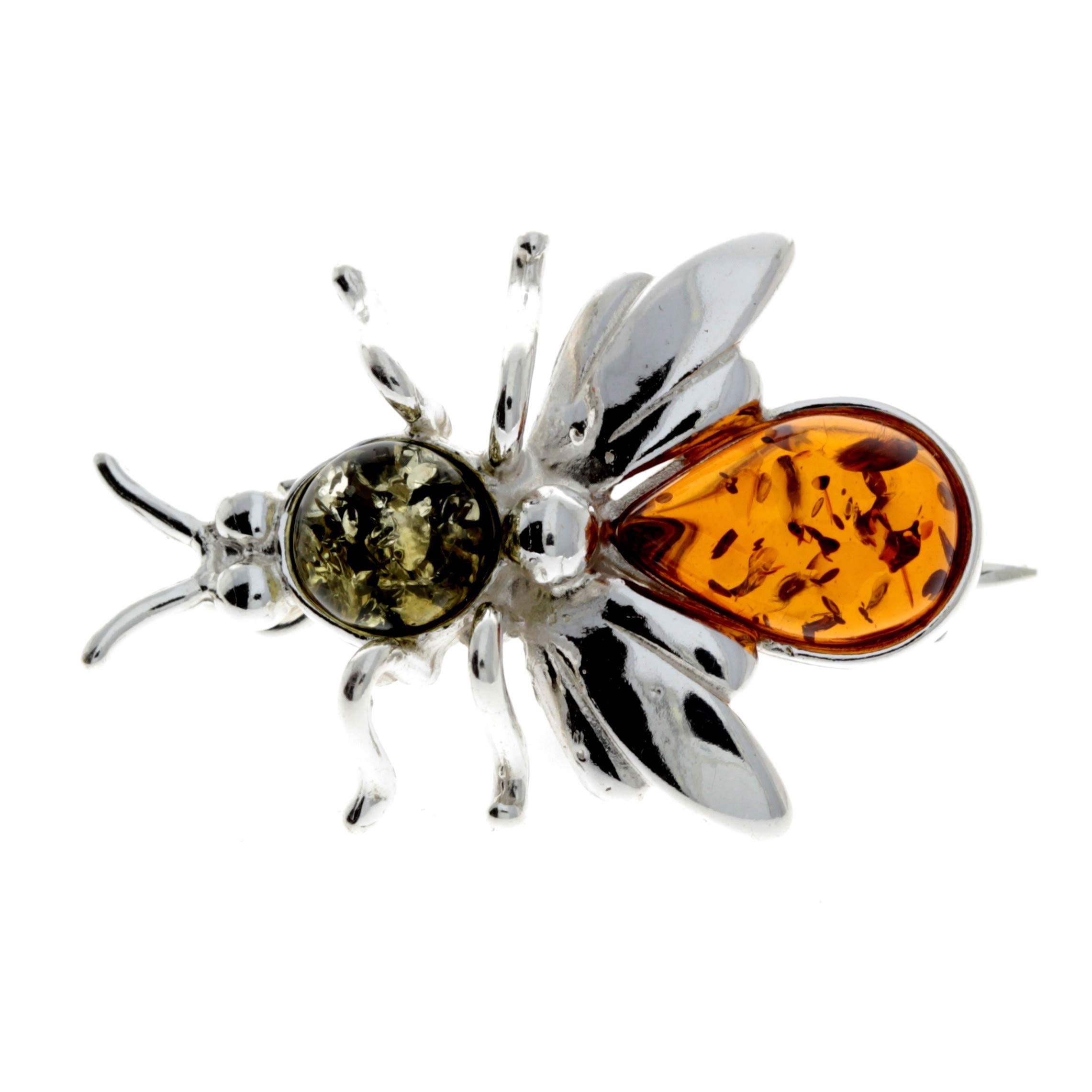 SilverAmber Jewellery Genuine Mix Baltic Amber & Sterling Silver Exclusive Fly Bee Brooch - M802