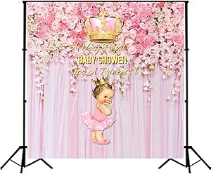 Royal Princess Baby Shower Backdrop Pink Flowers Baby Shower Wedding Background 5x5ft Vinyl Girl's Birthday Party Banner Decoration Supplies SM-046