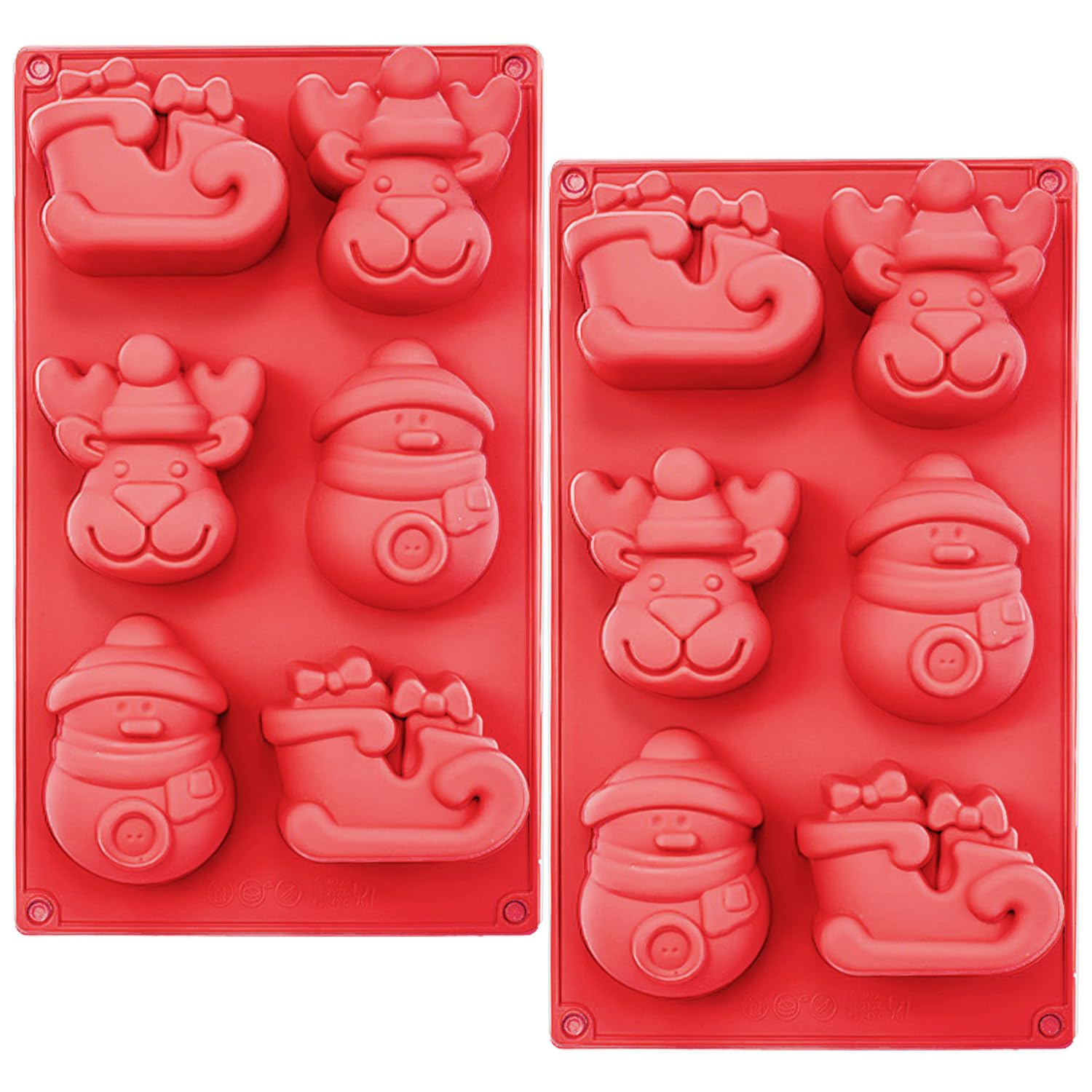 Pack of 2 Christmas Silicone Moulds, Non-Stick Silicone Mould with 6 Cavities, Chocolate Moulds for Christmas, Silicone Baking Mould for Chocolates, Muffins, Cupcakes (Red)