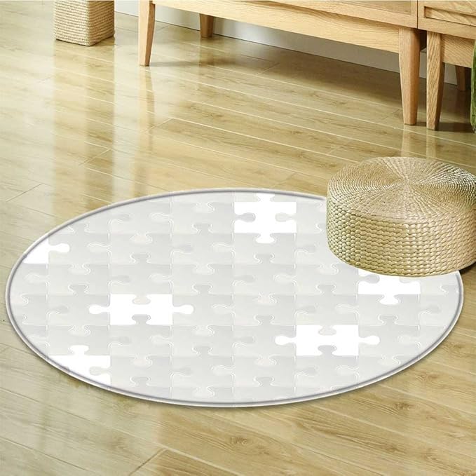 Small round rug Carpet Grey Puzzle s In Simple Light