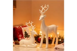LULU DEER 2PCS Christmas Training Deer Modern Elk Sculpture Exquisite Warm Home Decoration Deer Image Christmas Ornaments Country Style Halloween Christmas New Year Gift (White)