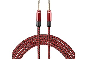 Aux Cable 3.5mm Male to Male Nylon Braided 10Ft 4 Pole Hi-Fi Stereo Sound Auxiliary Cord Red for Earphones, Smart Phones, Hom