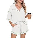 Pink Queen Womens 2 Piece Pajama Sets Short Sleeve Tops Lounge Sets Casual 2 Piece Outfits Summer Short Sets Loungewear