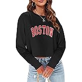 Sumtory Cute Crewneck Sweatshirt for Women Boston Sweatshirt Tops Loose Fit Cropped Pullovers Black XL