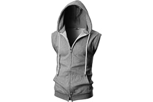 Ohoo Mens Slim Fit Sleeveless Lightweight Zip Up Hooded Sweatshirt Vest Hoodie