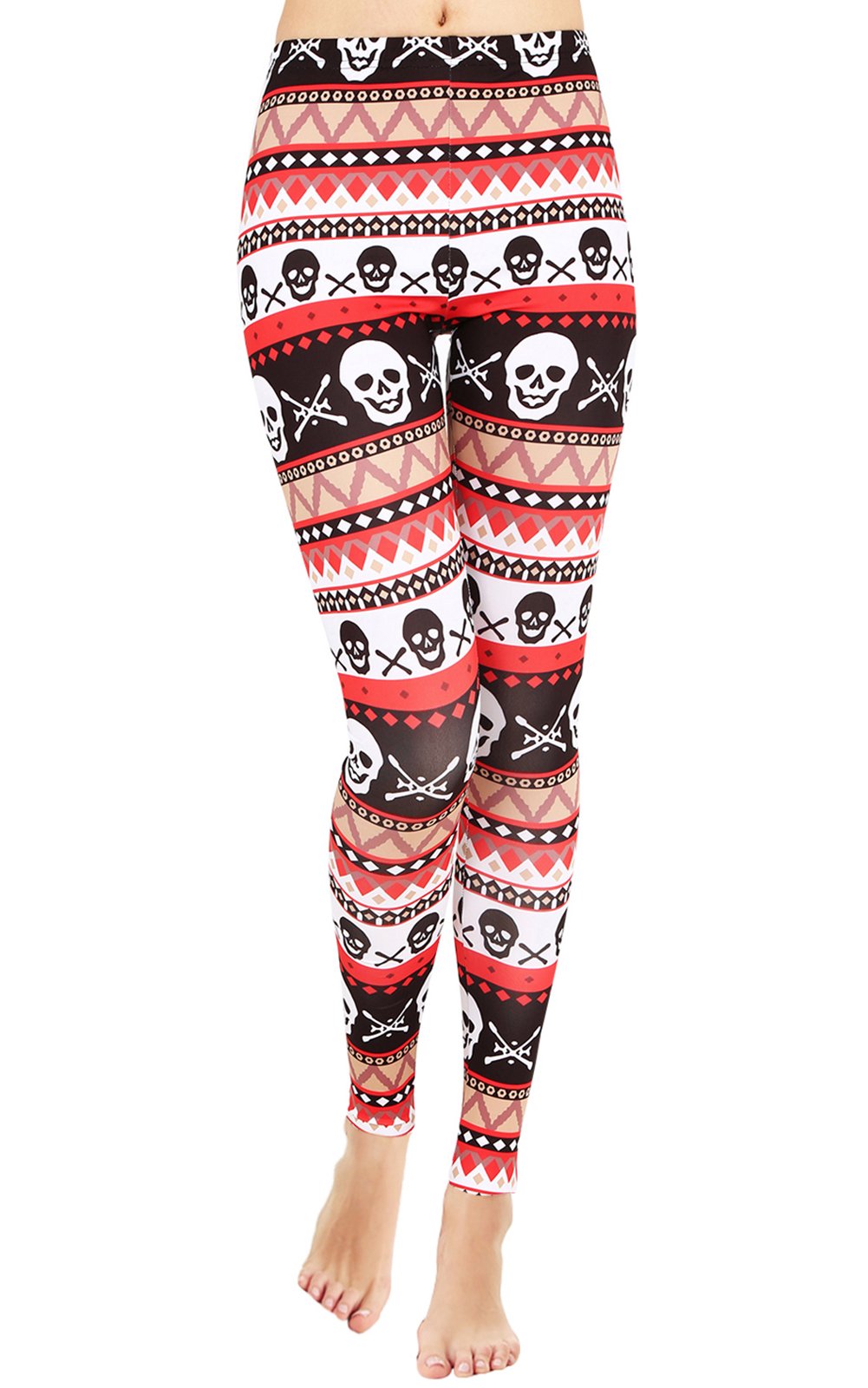 Sexy Skull Printed Leggings Skinny Pants for Women Halloween Party Costume Plus Size XL