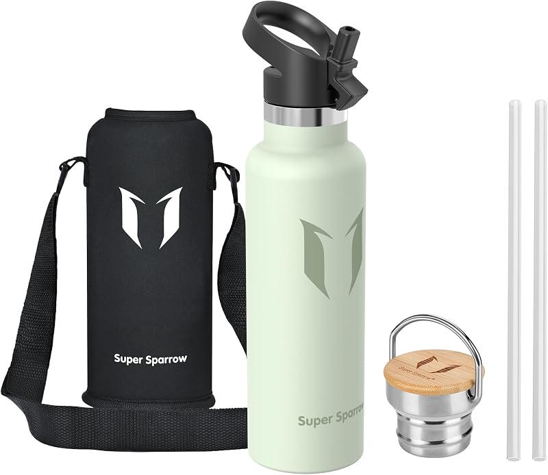 Super Sparrow 620ml Insulated Stainless Steel Water Bottle with Two Lids