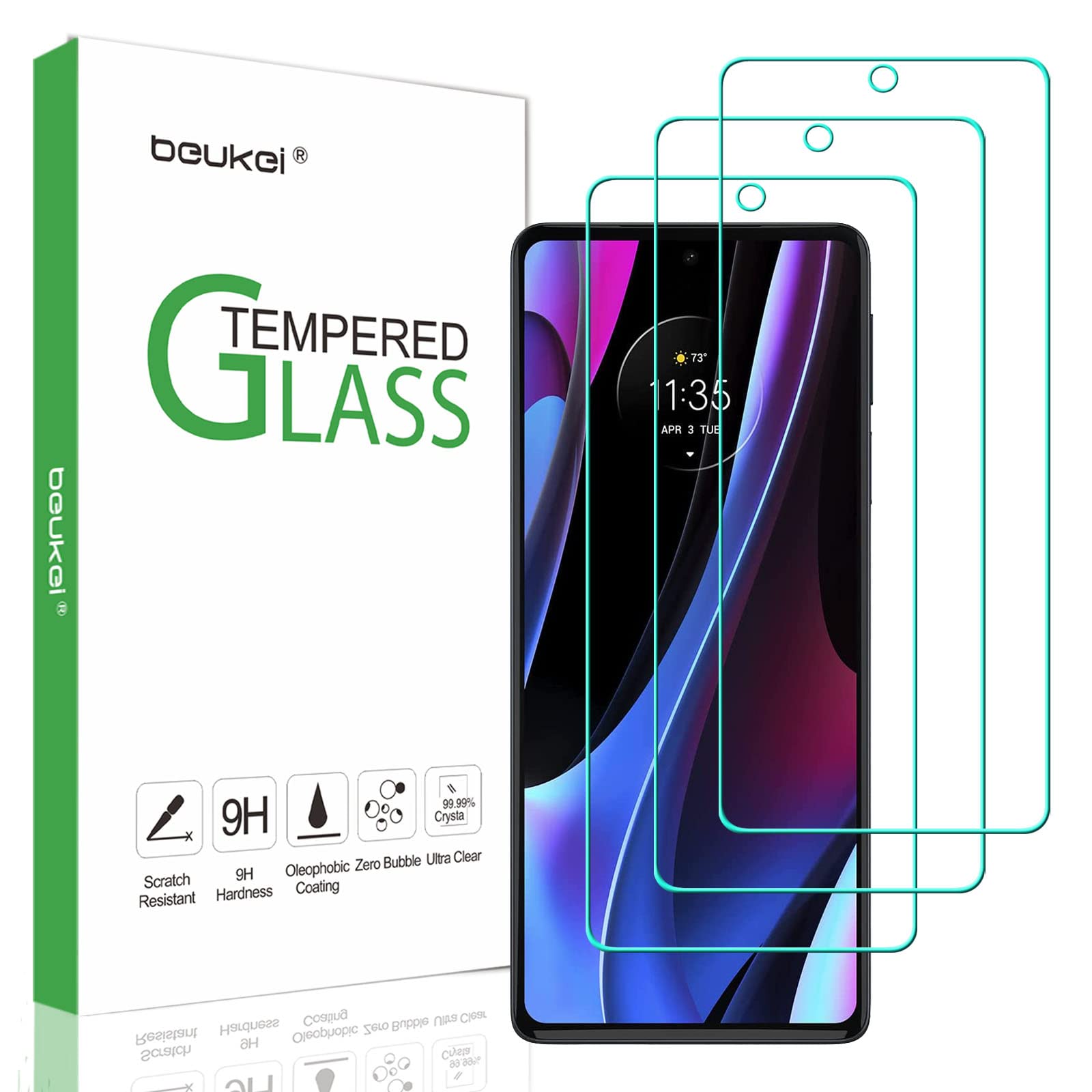 Photo 1 of beukei (3 Pack) Compatible for for Motorola Edge+ / Plus (2022 Model Only) / Motorola Edge Plus 5G UW 2022 Screen Protector Tempered Glass, (6.7 inch) Anti Scratch, Bubble Free