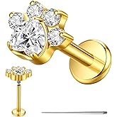 Tuhatuhaok G23 Titanium Cat Dog Paw Flat Back Cartilage Stud Earrings with CZ - 16G 8mm Internally Threaded Helix Tragus Labret Lip Piercing Jewelry - Hypoallergenic for Women Single Piece
