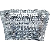 Anna-Kaci Womens Shiny Sequin Party Cropped Strapless Bandeau Stretch Tube Top