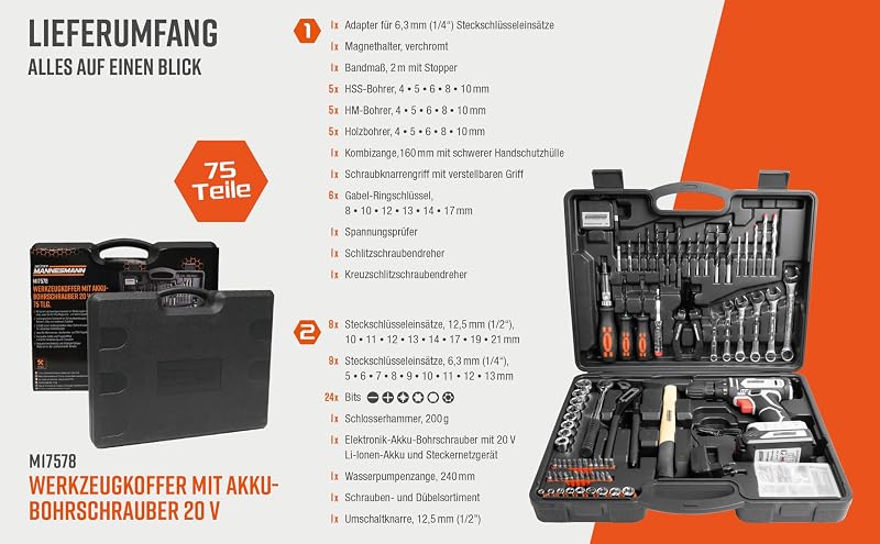 (6) Maletin herramientas con destornillador recargable 20 V