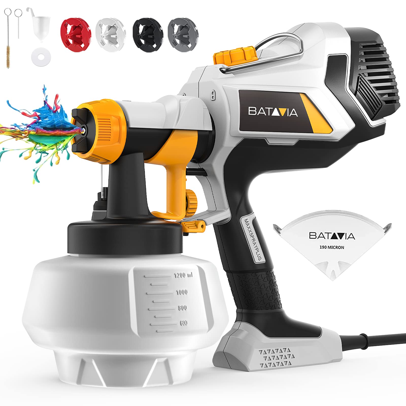 Photo 1 of Upgraded Paint Sprayer, BATAVIA 700W Power HVLP Electric Spray Paint Gun, 1200ML, 4 Nozzles, 3 Patterns, Paint Gun for House Painting, Home Interior and Exterior, BSG0082 (High Speed Motor)