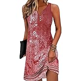 ETCYY Womens Sundresses for Beach Dress Vacation 2026 Boho Floral Printed Casual Button V Neck Sleeveless Summer Dresses